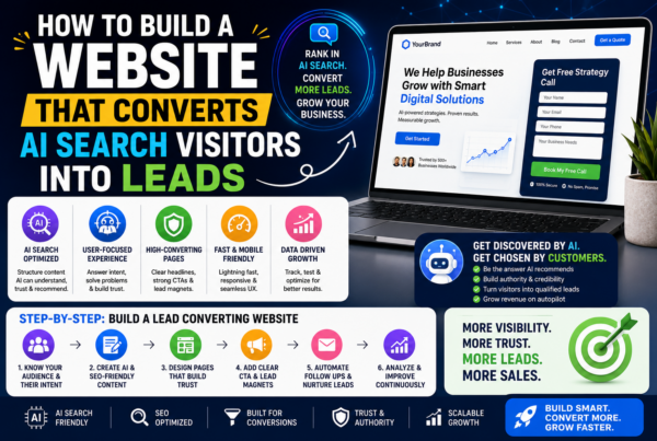 Website that converts AI search visitors into leads using AI SEO, GEO optimization, high-converting landing pages, trust signals, user experience, and lead generation strategies.